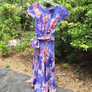 K Petite Floral Flare Bow Tie Maxi Dress